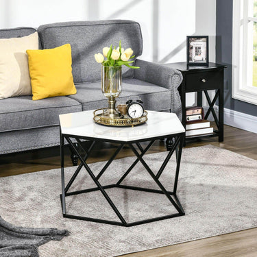 Modern Coffee Table with High Gloss Marble Top and Sturdy Steel Frame for Living Room Elegance - UK Luxury Furniture